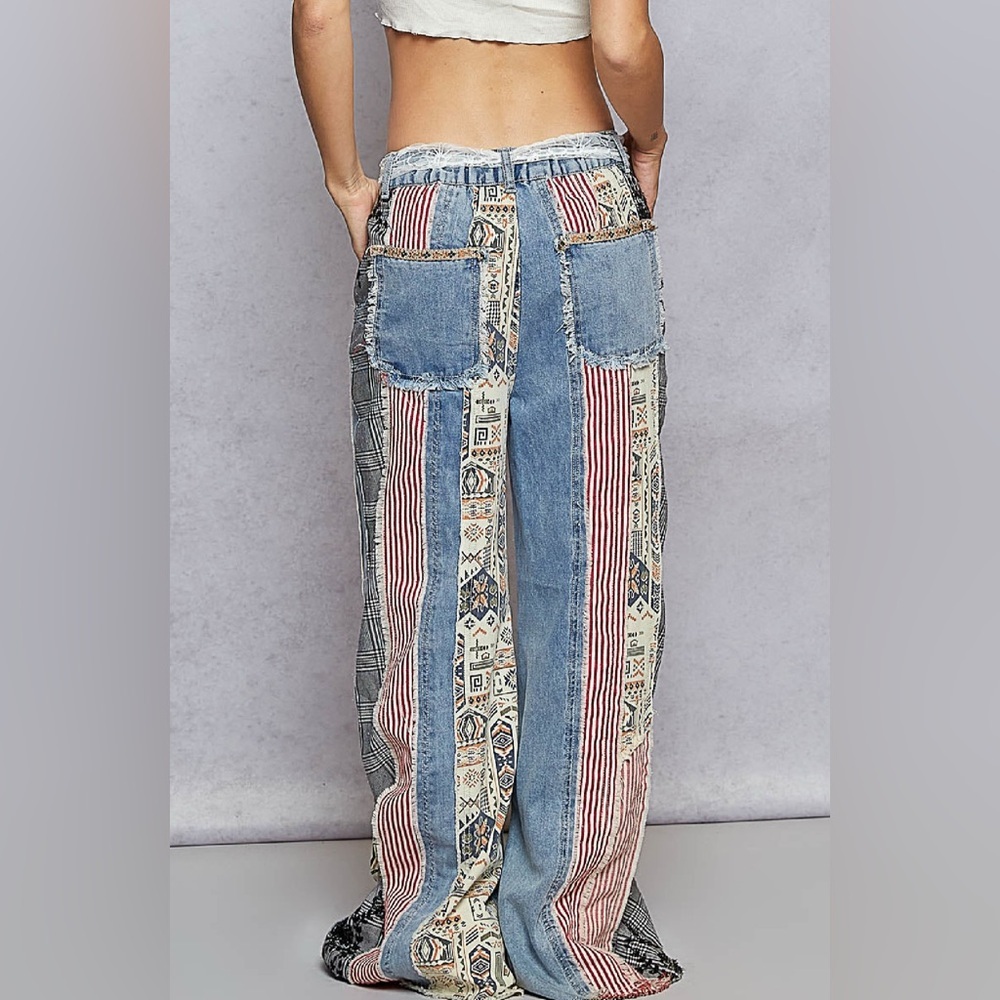 Bohemian Patchwork Wide-Leg Pants - Picture 4 of 6
